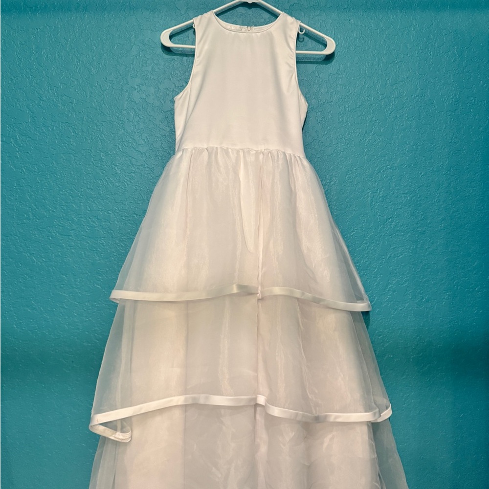 Rosebud White Layered Formal Flower Girl Dress